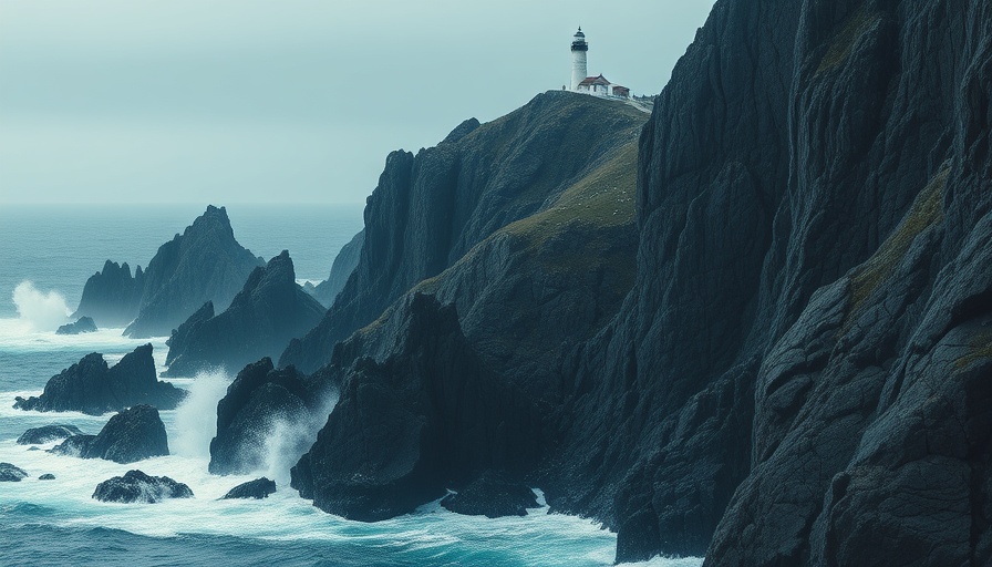 Rugged rocky island with waves, evoking California island-set novels