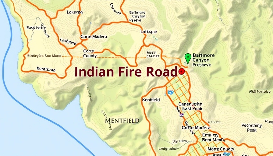 Map of Indian Fire Rd in Marin County for local news.