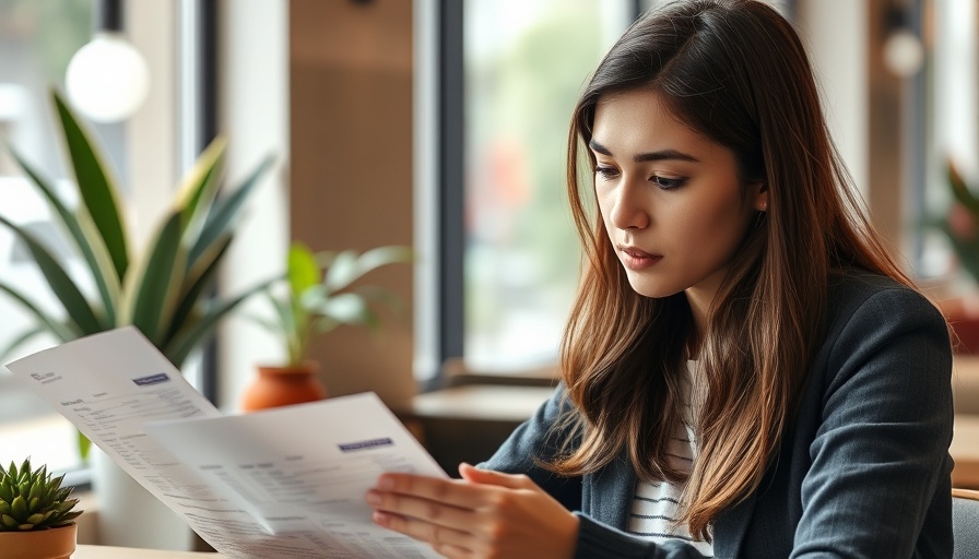 Young woman reviews financial documents for credit card debt relief strategies.