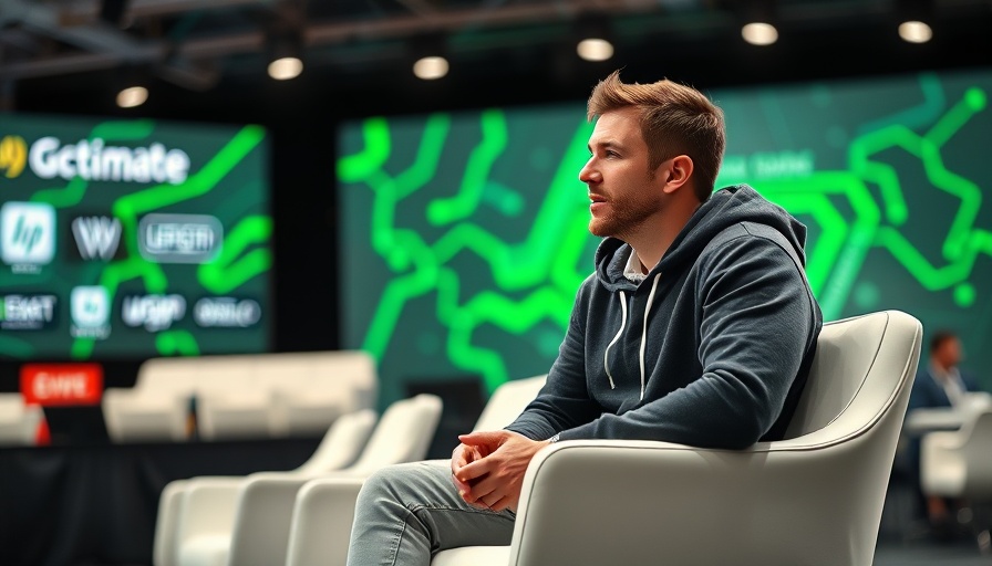 Businessman discussing startup funding at a conference.