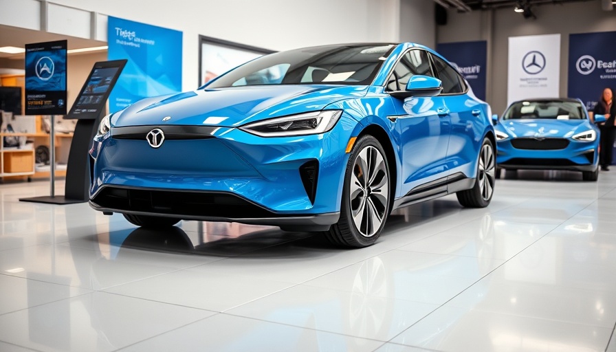 Sleek blue EV displayed indoors, UK EV subsidies context.
