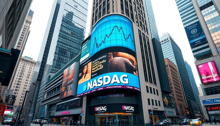 Nasdaq billboard showcasing market news in city environment.
