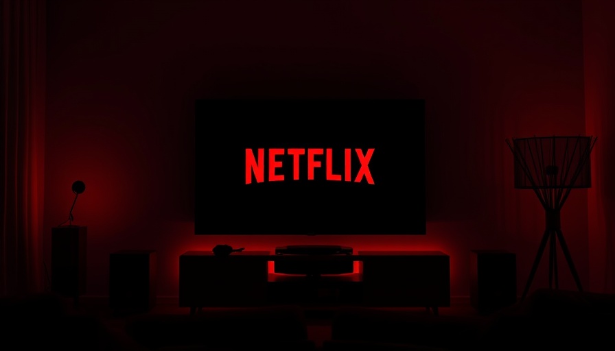 Netflix logo on TV screen, red glow, dark room.