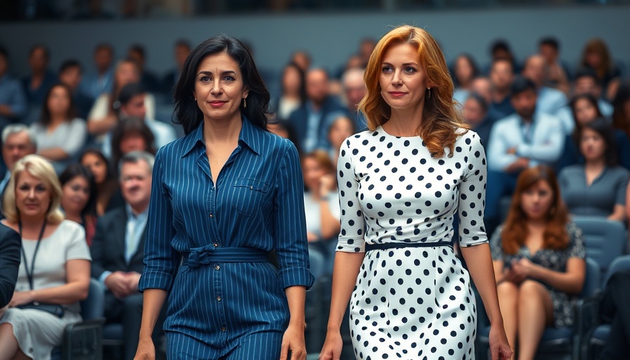 Two women walking in elegant attire at a formal event.