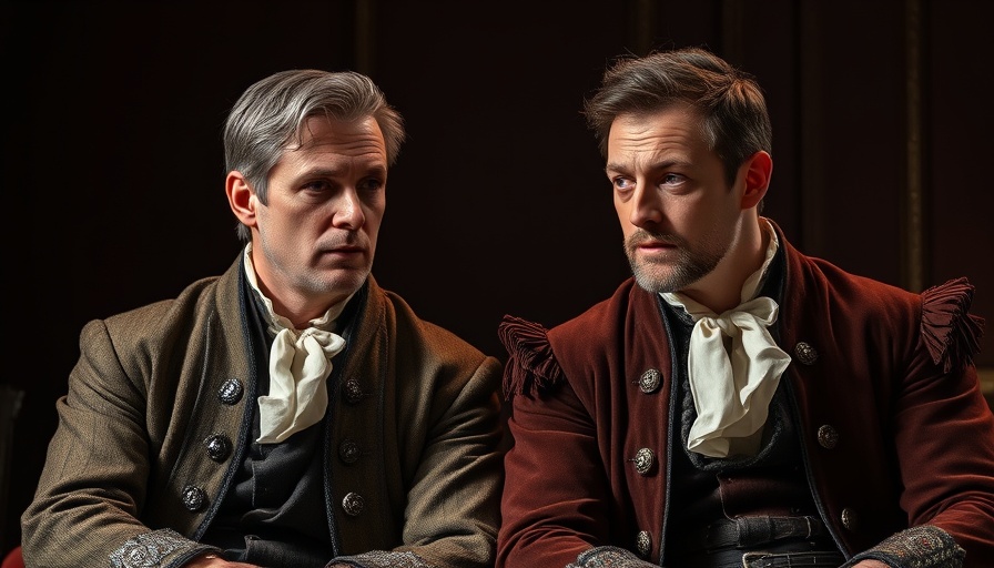 Theatrical portrayal in period costumes exploring Shakespeare legacy.