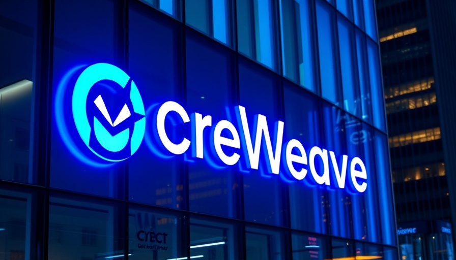 CoreWeave logo displayed on building facade.