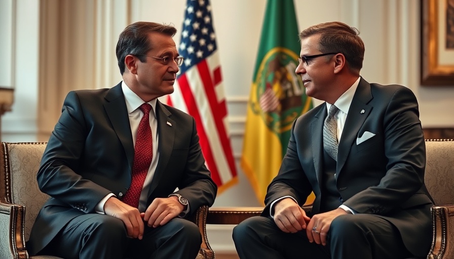 Leaders in suits conversing, flags in background, Ukraine talks.