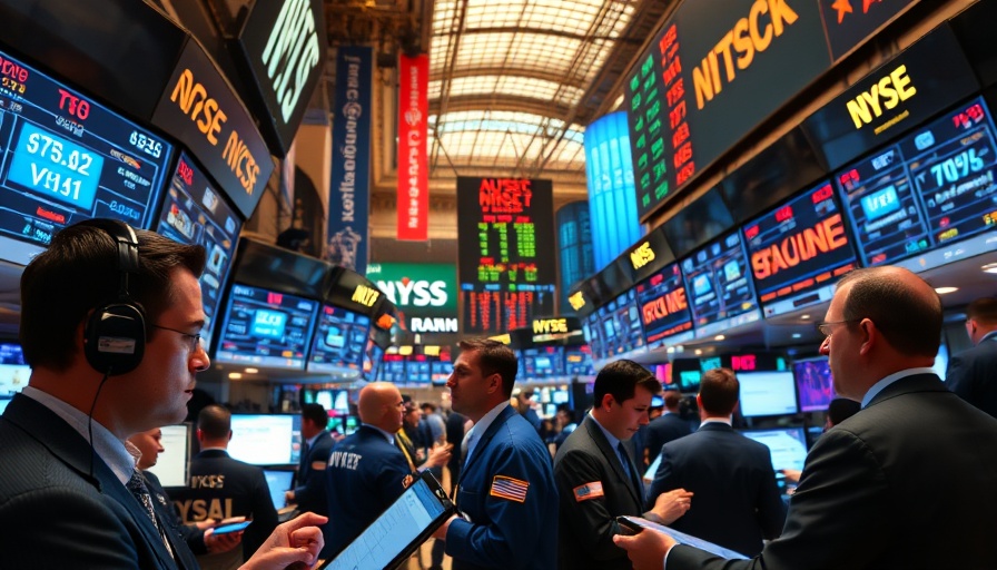 Stock market news: traders analyzing market data in bustling exchange.