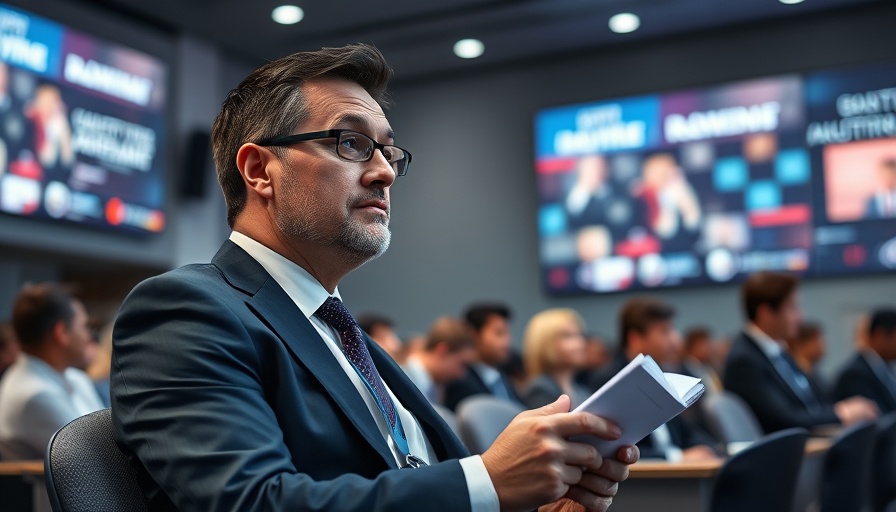 Businessman discusses Japan hydrogen energy investment at conference.