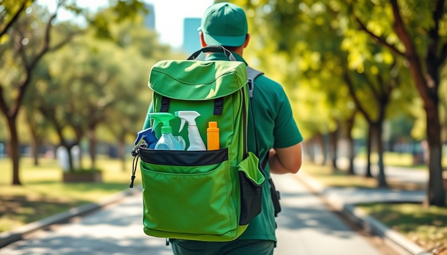 Vibrant delivery backpack in urban park, starting a business.