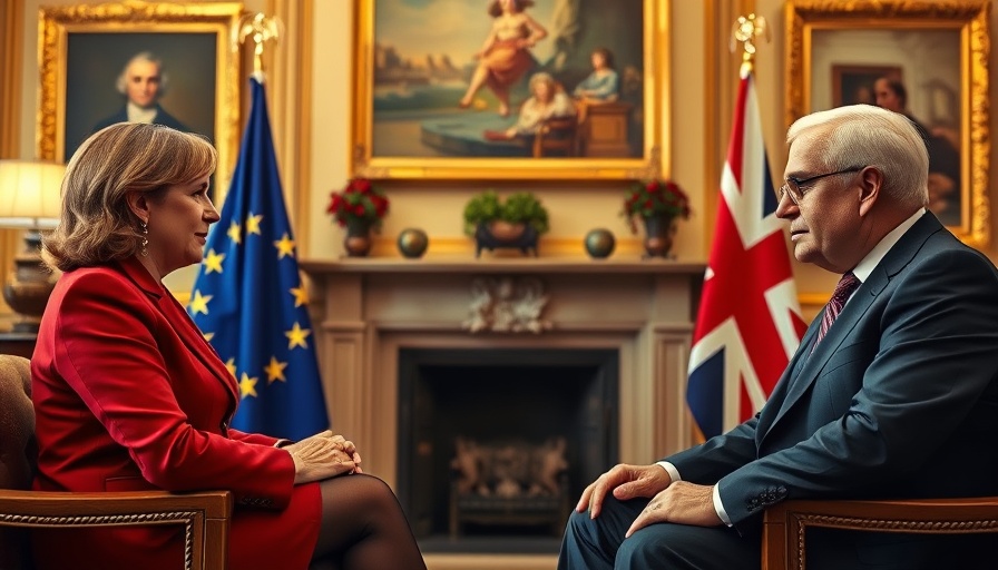UK and EU leaders discussing prosperity in elegant setting.