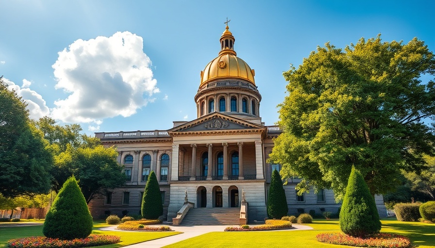 Georgia State Capitol building with golden dome under clear blue sky.