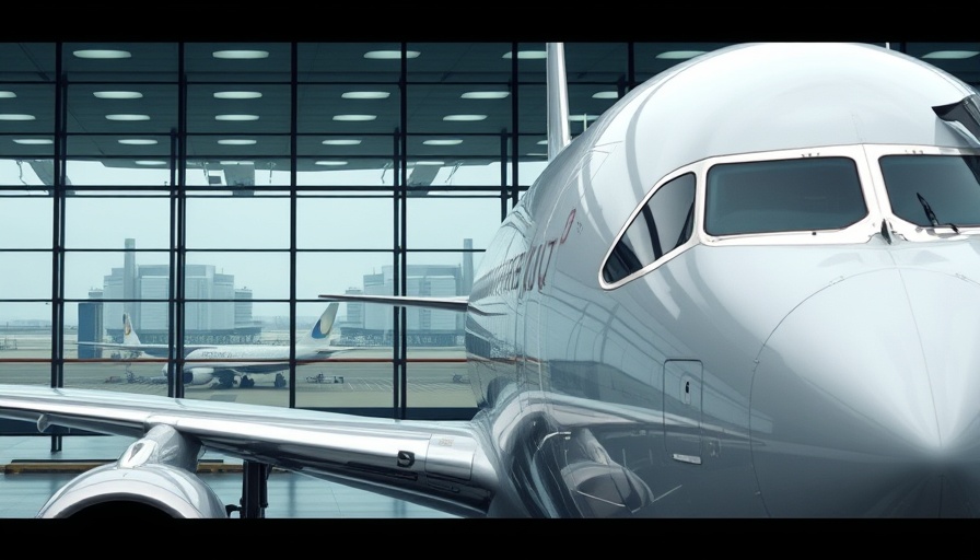 Airplane parked by terminal; Air Traffic Control Breakdown theme.