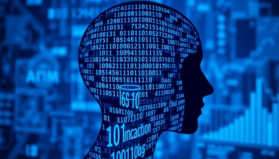 Futuristic AI model concept with binary code in silhouette.