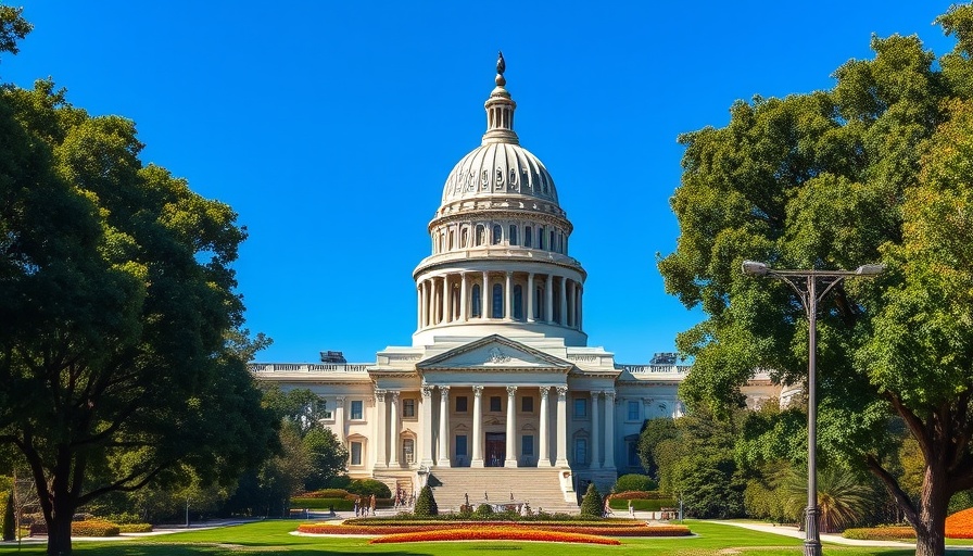 California Capitol building related to ethnic studies bill, framed by trees.