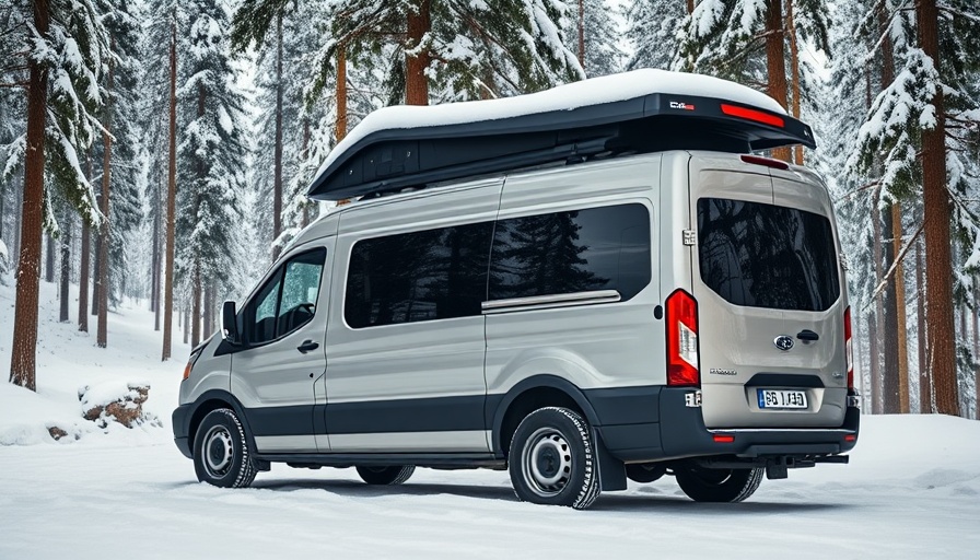 Sleek van with solar panel in snowy forest. Canoo asset sale stopped.