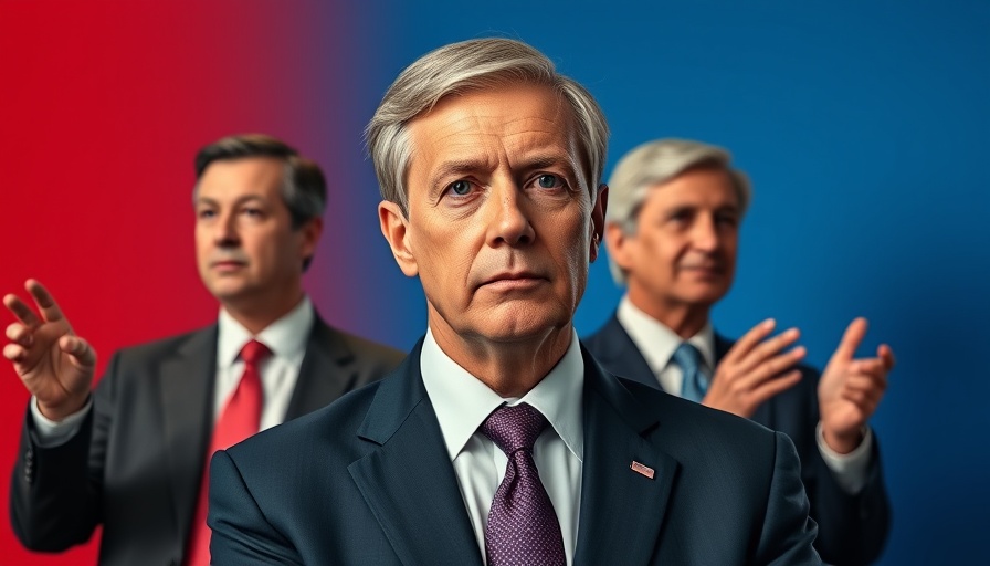 Stylized montage depicting political figures, Starmer Farage concept.