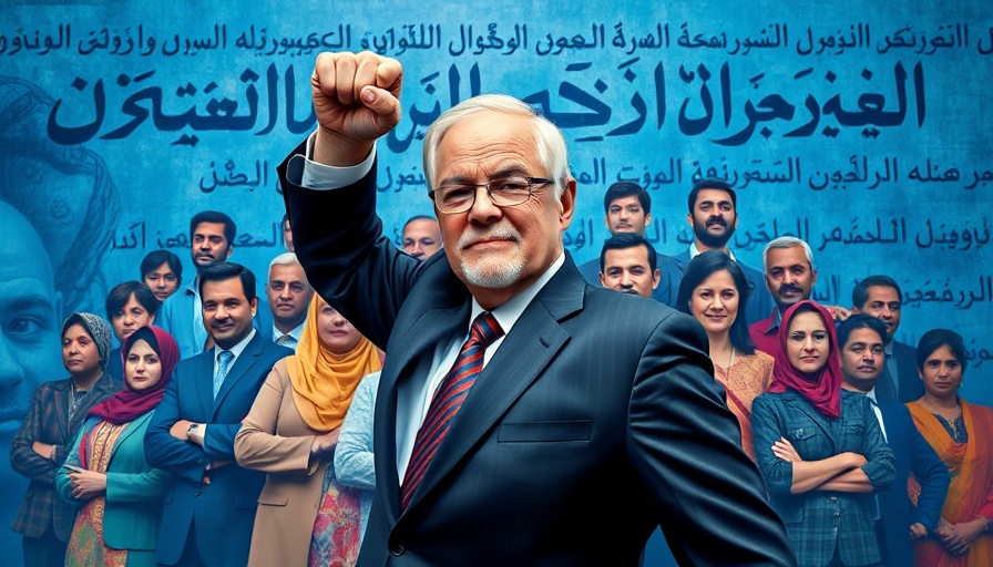 Trump's approach to the Middle East: Man in suit with a group in blue-toned background.