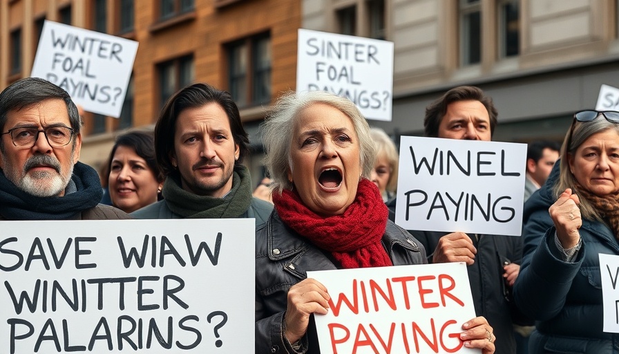 Protesters with signs advocating against winter fuel cuts, Keir Starmer winter fuel cuts.