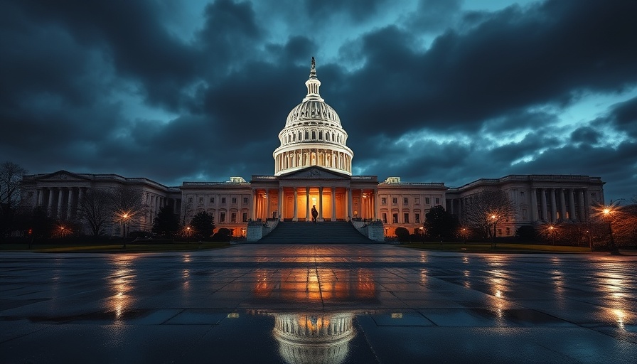 U.S. Capitol at night reflecting on wet pavement, Moody's downgrade of U.S. debt.