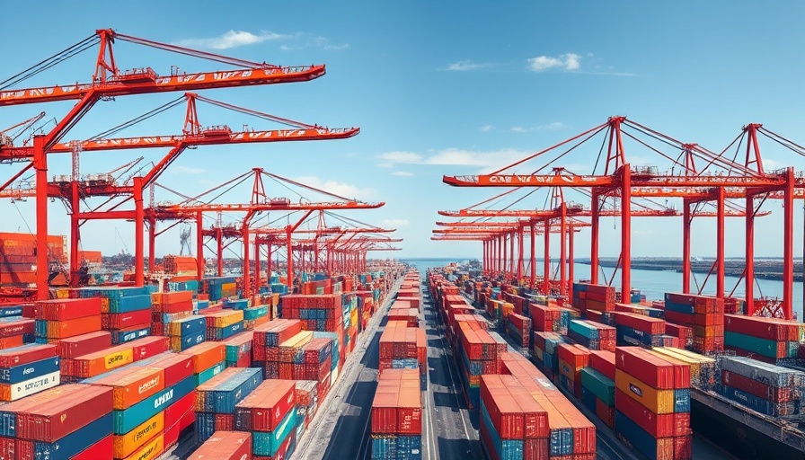 Vast shipping port illustrating global trade and U.S. trade deficit.