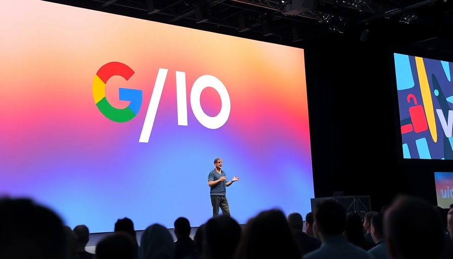 Google I/O 2025 updates presentation with large screen.