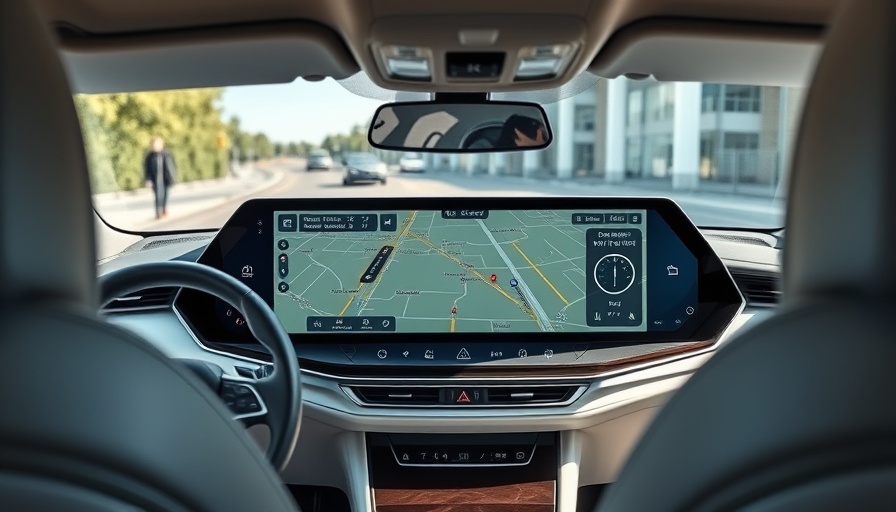 Futuristic car navigation display showcasing latest tech news.