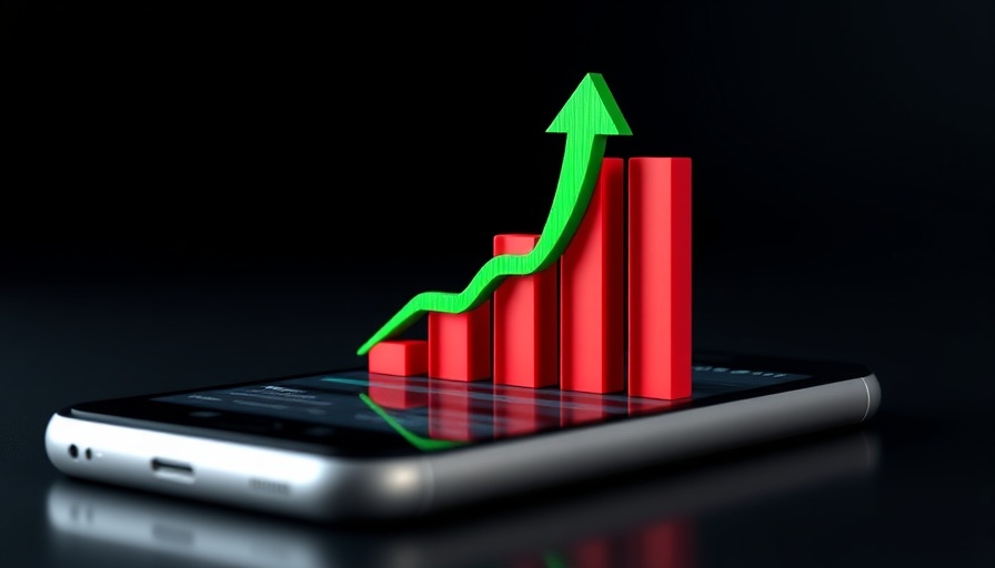 Graphic showing rising stock market news trends with 3D bar graph.