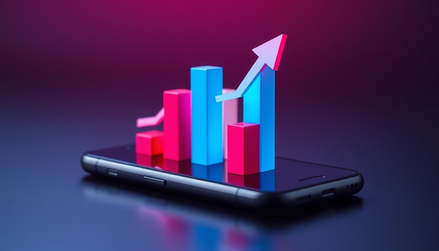 Vibrant 3D graph bars on a smartphone, demonstrating growth.