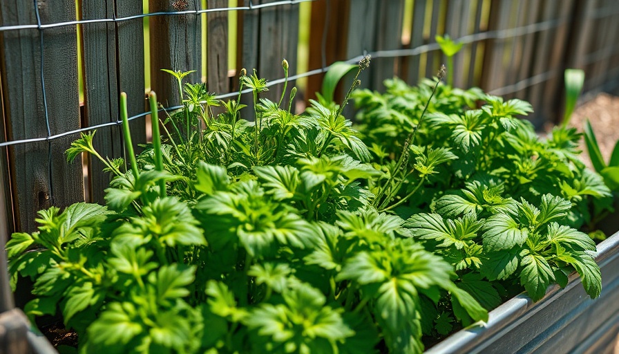 Lush herbs in metal trough for trough gardening.