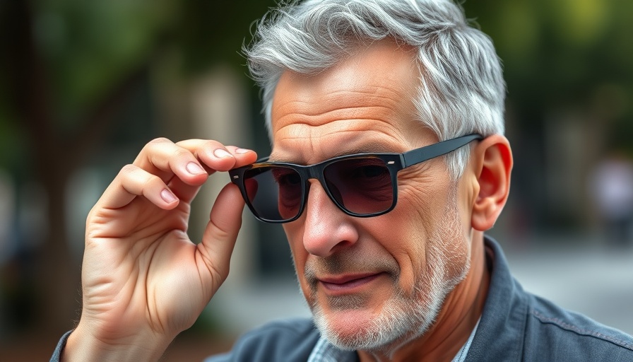 Man adjusting sunglasses outdoors with a mischievous expression.