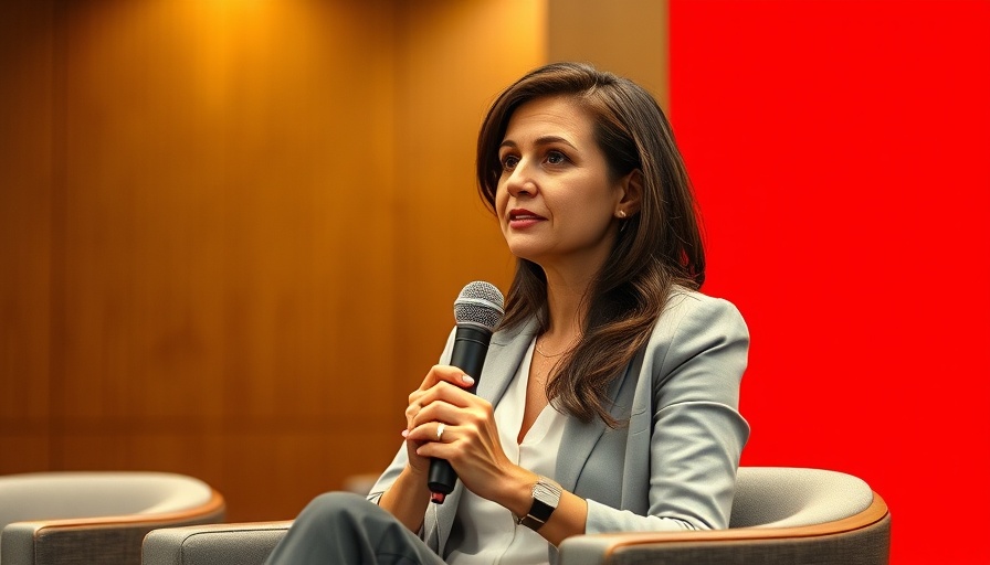 Professional woman discussing AI at a European tech event.