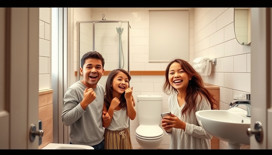 Budget-friendly family bathroom makeover, smiling family.