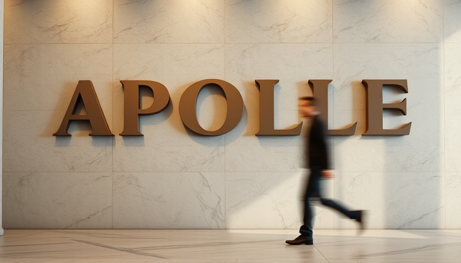 Apollo Global Management Wall Street sign on marble wall.