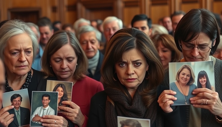 Protesters hold photos in Boeing criminal case gathering.