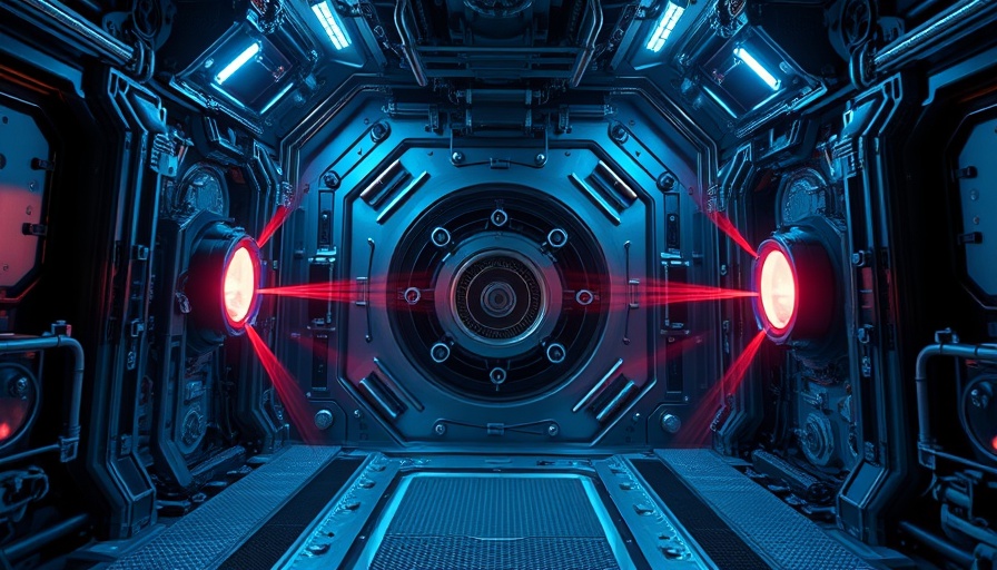 Futuristic chamber conducting laser-powered fusion experiment.