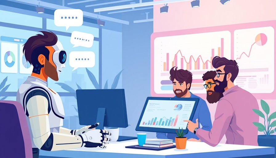 Illustration of AI productivity benefits with robot assisting workers