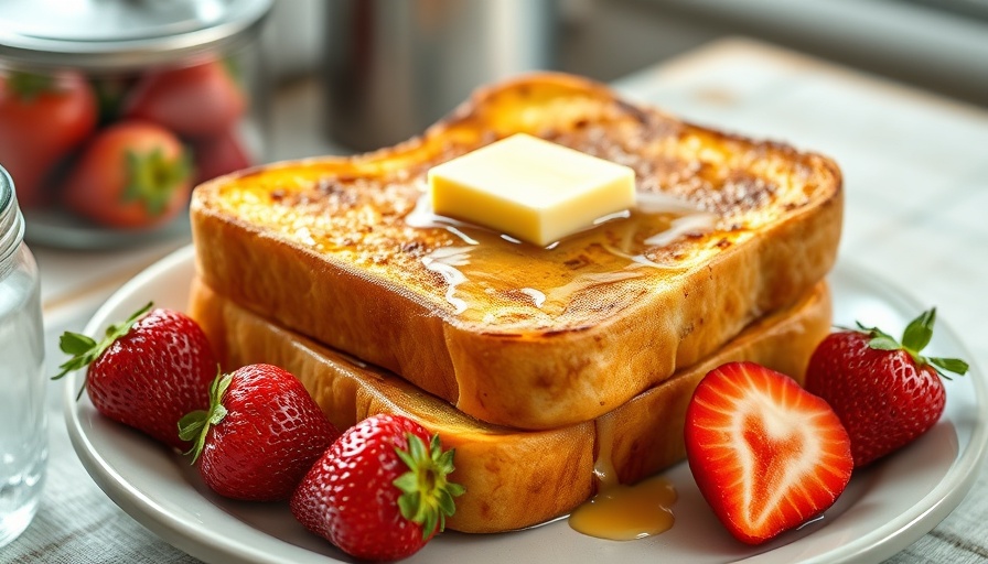 Easy French toast recipe with butter and strawberries on plate