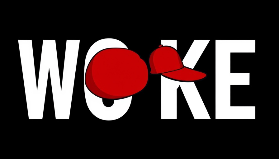 WOKE text with red hat on E, black background.
