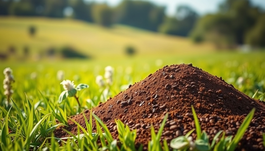 Coffee grounds piled on green grass in a garden setting