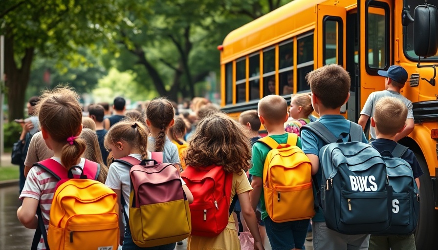Students boarding school bus indicating Mill Valley School District budget reserve progress.