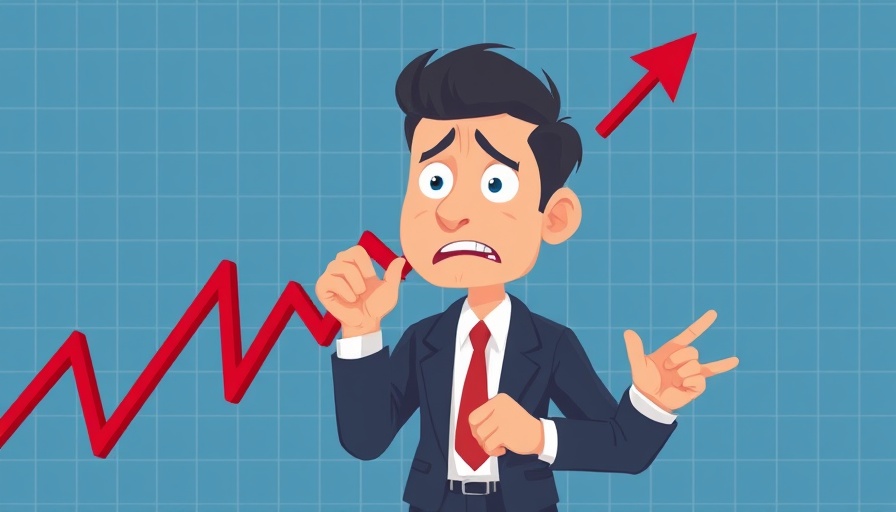Cartoon of business graph with man struggling; Bay Area business news.