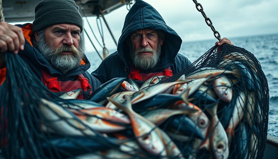 Fishermen managing a net on a boat reflecting UK and EU post-Brexit negotiations.