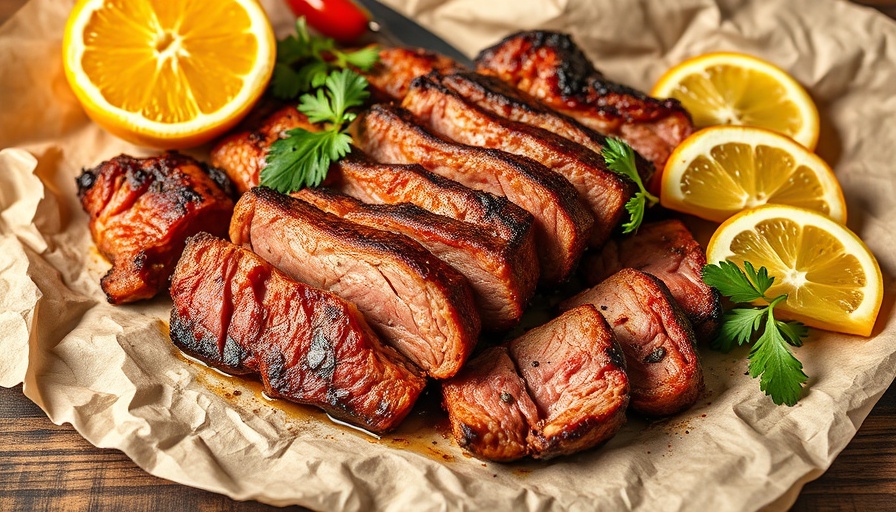 Grilled carne asada slices with jalapeños and tortillas showcasing carne asada recipe.