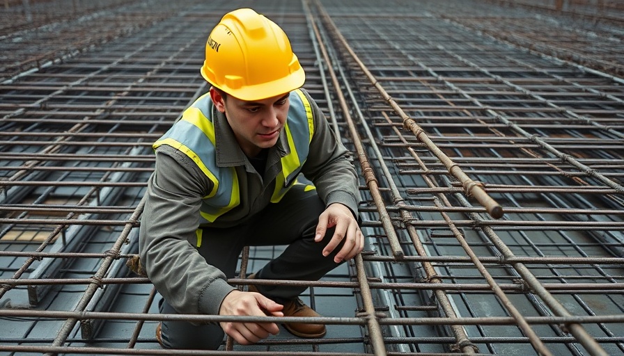 Construction worker inspecting rebar, illustrating China's climate finance leadership.