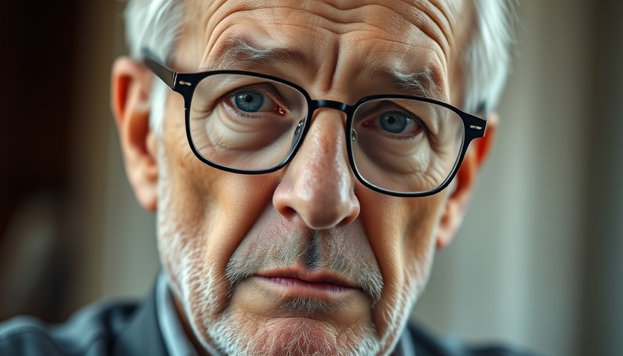 Senior man focusing intensely, close-up portrait with natural lighting.
