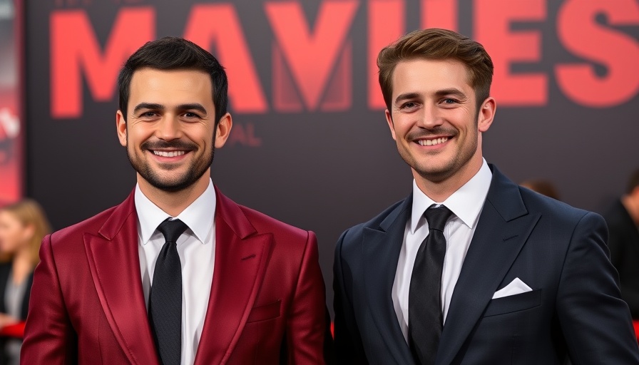 Two men smiling at a red carpet event for 'Final Destination Bloodlines'.