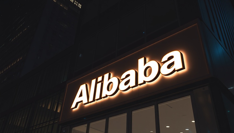 Illuminated Alibaba sign, AI deal between Alibaba and Apple scrutiny