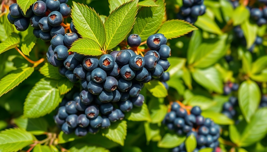 Lush cluster of honeyberries in garden, how to plant and grow honeyberries.