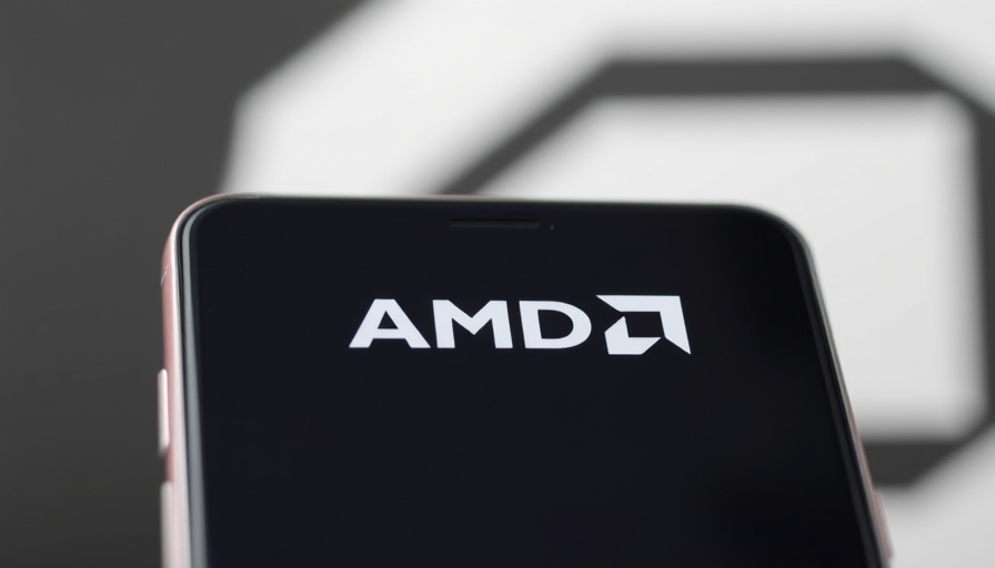 AMD logo on smartphone screen close-up during server sale.
